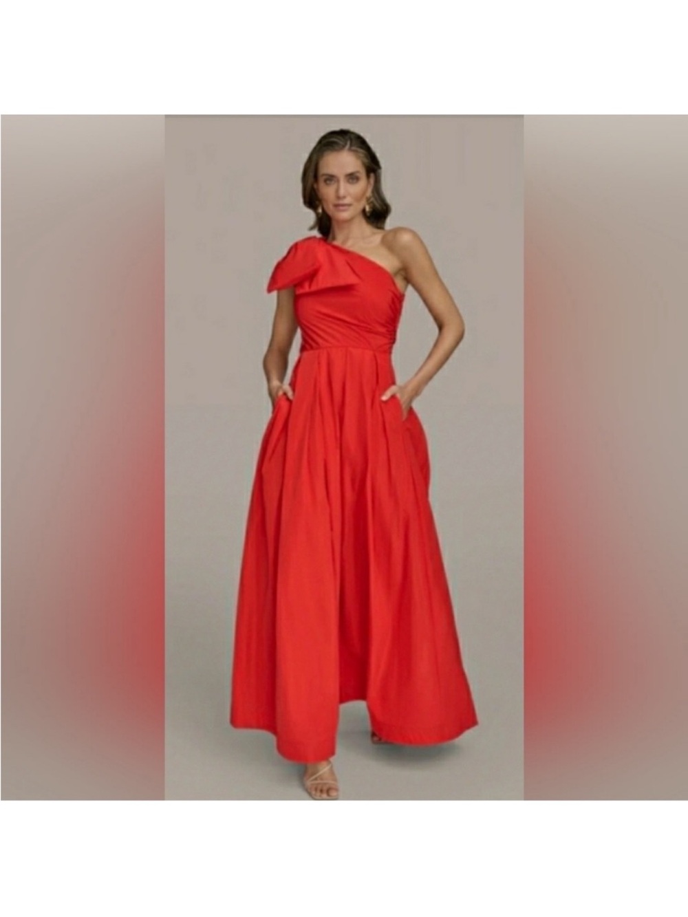 Donna Karan Vibrant Red One-Shoulder Gown